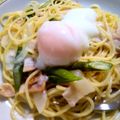 アネクメーネ's cooksnap of when they made ベーコンとアスパラのパスタ 温玉のせ.