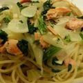 3426's cooksnap of when they made 鮭とほうれん草の和風醤油クリームパスタ♡.
