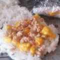ひなたこやき's cooksnap of when they made 鶏そぼろでおにぎらず.