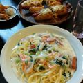 花綾kaaya's cooksnap of when they made 小松菜とウインナーのホワイトソースパスタ.