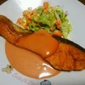 輝石ヤドン's cooksnap of when they made 鮭のムニエル〜オーロラソースがけ〜.