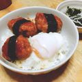s菜の花2's cooksnap of when they made 温泉卵のせ❤磯辺焼き風の甘辛つくね丼♪.