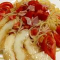 riokusano's cooksnap of when they made お店の味！？桃とトマトの冷製パスタ.