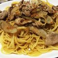 しましま好き's cooksnap of when they made 甘辛豚ごぼう☆こってり和風パスタ.