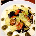 鳳凰美田's cooksnap of when they made 焼ナスと鱈のポワレ～バジルクリームソース.