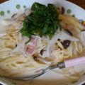 クックE7JAA4☆'s cooksnap of when they made 簡単★きのことベーコンのクリームパスタ.
