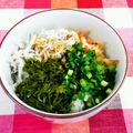 SP♪'s cooksnap of when they made 釜揚オキアミ（桜海老）・しらす・めかぶ丼.