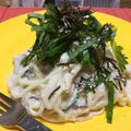 akokokabu's cooksnap of when they made 大葉香る♡塩昆布&蒸し鶏の豆乳山葵パスタ.