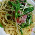 たけ☆'s cooksnap of when they made 水菜とベーコンのペペロンチーノ.
