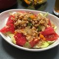 SayuuuuuN's cooksnap of when they made 甘辛ダレで★タコライス風サラダうどん.