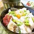 イベ長's cooksnap of when they made ささみと温泉卵の梅わさび塩昆布丼.