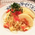 チヤチヤ's cooksnap of when they made お店の味！？桃とトマトの冷製パスタ.
