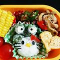 nozomi86's cooksnap of when they made カエル帽子のキティちゃん♪キャラ弁.