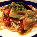 toritube's cooksnap of when they made トマトとナスの冷製パスタ.