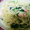 ハンバーグちゃん's cooksnap of when they made 鮭とほうれん草の和風醤油クリームパスタ♡.