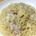 こんどぅ。's cooksnap of when they made 低脂肪乳で☆カルボナーラ.