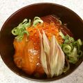 昇父さん's cooksnap of when they made マグロ＆サーモンの漬け❤海鮮丼♪.