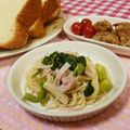 にゃにゃ☆☆☆'s cooksnap of when they made つるむらさきとベーコン☆めんつゆパスタ.
