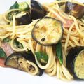 aia☆'s cooksnap of when they made ハム・なす・オクラの簡単和風パスタ.