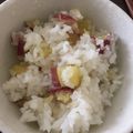 ポメちょん's cooksnap of when they made 1時間で完成☆炊飯器でサツマイモおこわ.