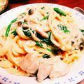 ﾁｬﾋﾟ太郎's cooksnap of when they made ほうれん草と鶏肉の豆乳クリームパスタ.