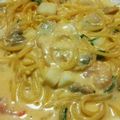 たんたん　's cooksnap of when they made 生クリーム不要！海老と茸のクリームパスタ.