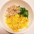 クック72ZJO6☆'s cooksnap of when they made お弁当♪鶏そぼろ三色丼にんじんプラスで♪.
