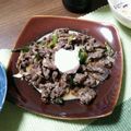 はらだぺこちゃん's cooksnap of when they made 牛肉と白ネギの甘辛温玉添え♪.