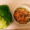 クック9K6QZR☆'s cooksnap of when they made 豆腐とひき肉の甘辛味噌そぼろのレタス巻き.