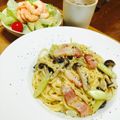 クックY0U9QF☆'s cooksnap of when they made 簡単☆アスパラとベーコンのクリームパスタ.