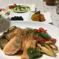 りくにゃん。's cooksnap of when they made 鮭と夏野菜の大根おろしかけ.