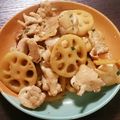 mitune's cooksnap of when they made 蓮根と豚バラ＆チキン☆余り肉で甘辛炒め.