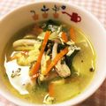 hiraria's cooksnap of when they made チンゲン菜とワカメと卵の焼肉スープ.