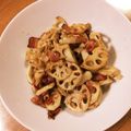 桃百。's cooksnap of when they made 蓮根とベーコンのにんにくバター醤油.