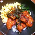 ばくみ's cooksnap of when they made とり胸ほうれん卵の三色丼★.