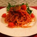 しほかな's cooksnap of when they made ベーコンときのこのダブルトマトパスタ.