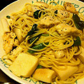 倉　田's cooksnap of when they made 鶏とほうれん草の和風スパゲティ.
