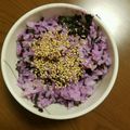 一人の旅's cooksnap of when they made 夏秋限定のお楽しみ！紫色の金時草ご飯♪.