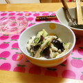 komutatata's cooksnap of when they made 茄子とささみのごま和え.