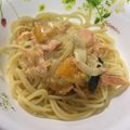 鈴木ちょこび's cooksnap of when they made 生秋鮭と南瓜のクリームパスタ.