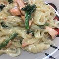 やーしー's cooksnap of when they made 鮭とホウレン草のクリームパスタ.