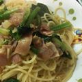芋姉妹娘's cooksnap of when they made ✿ベーコンとほうれん草の和風パスタ✿.