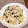 料理好きなみーさん's cooksnap of when they made 鮭とほうれん草のクリームパスタ❤.
