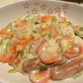 kozueham's cooksnap of when they made 電子レンジでクリーム煮♪野菜とソーセージ.