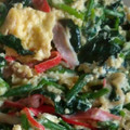 クック64OY6U☆'s cooksnap of when they made ほうれん草カニカマの卵炒め.