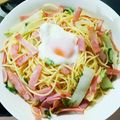 J_son's cooksnap of when they made 温玉乗せ♬白菜とベーコンのクレソルパスタ.
