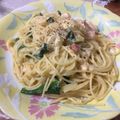 ４匹の子ブタママ's cooksnap of when they made ベーコンとほうれん草のカルボナーラ.