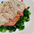 tacuba's cooksnap of when they made 鮭と小松菜、失敗しないクリームソース添え.