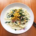 ♫うさママ♯♯'s cooksnap of when they made 牛乳とコンソメで！カルボナーラ風うどん♡.