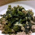 Haru Haru's cooksnap of when they made 野沢菜とひき肉のぴり辛炒め.